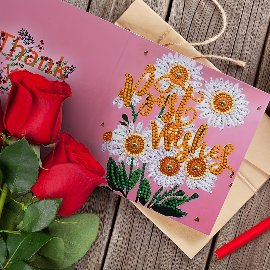 Diamond Painting Diy Greeting Card Birthday Flowers And - Temu