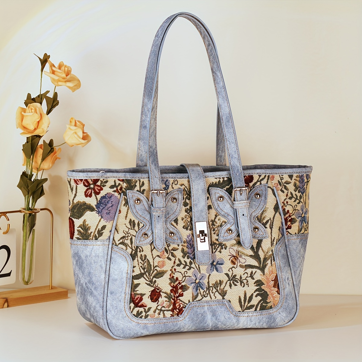 Fashion Floral Print Tote Bag, Large Capacity Hobo Bag, Women's Casual  Handbag, Shoulder Bag & Purse - Temu