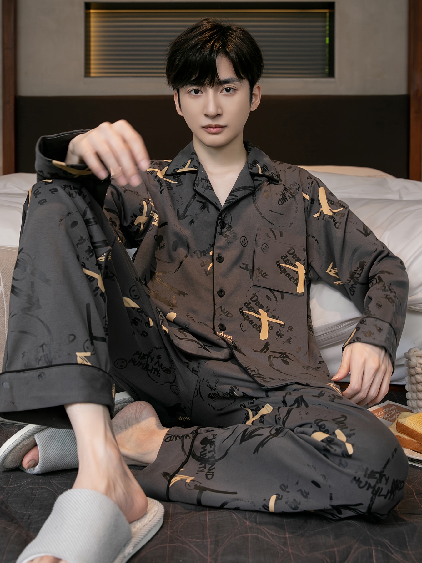 Mens Kimono Bathrobe Cotton Tiger Printed Pajama Sleepwear Night