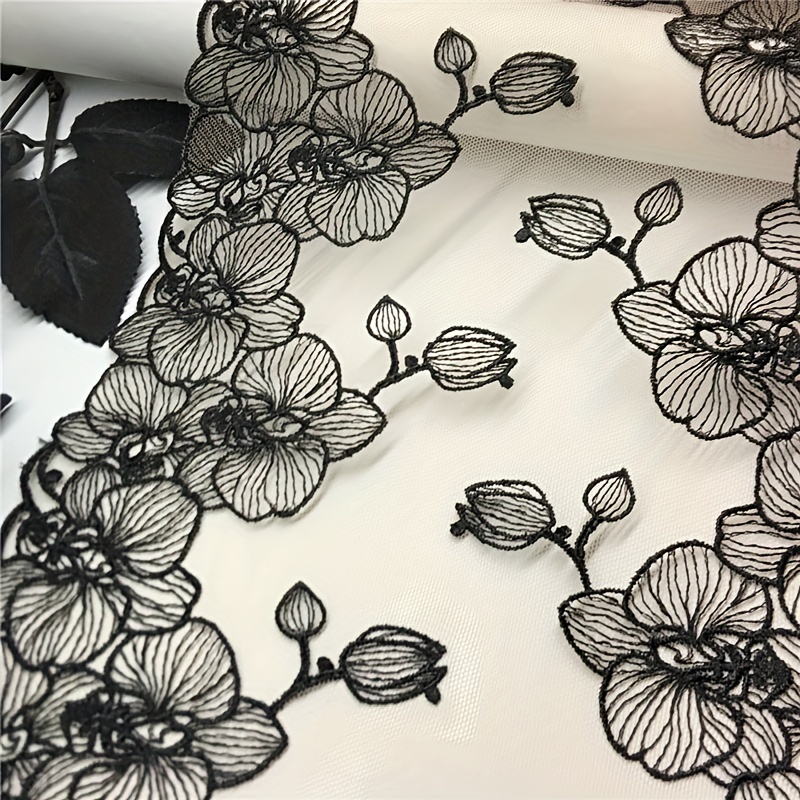 Black and White Floral Lace Fabric 