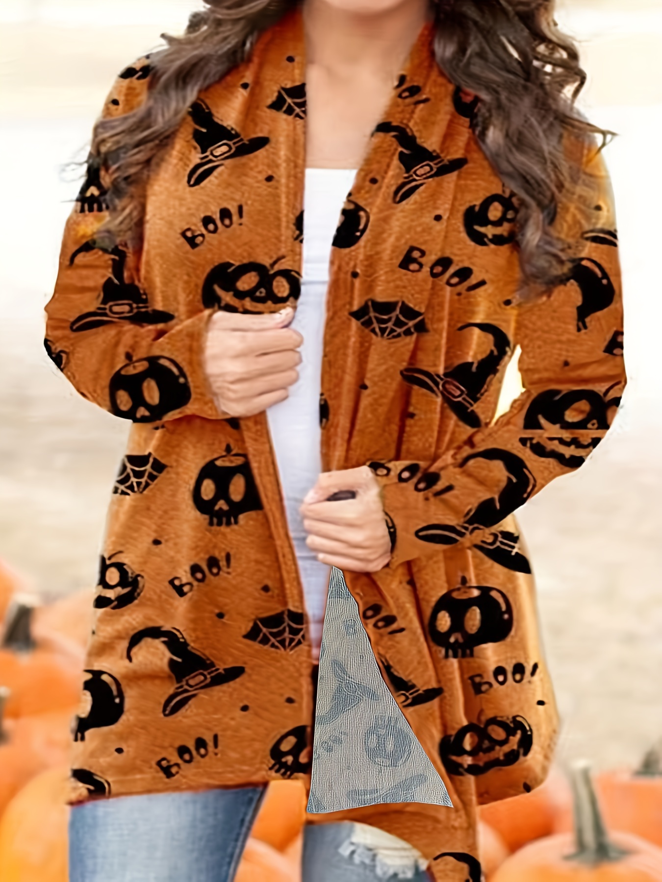 Halloween Cardigan Women's Open Front Graphic Print Long Sleeve