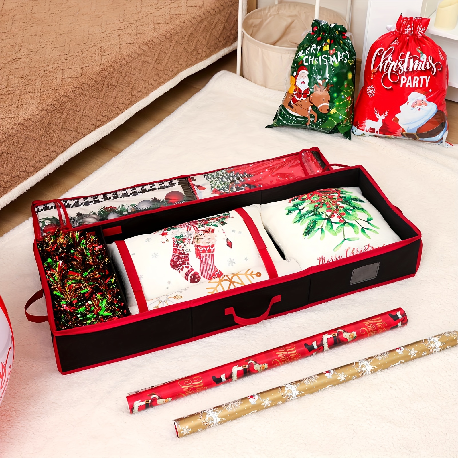Wrapping Paper Storage Containers Red Underbed Gift Wrap - Temu