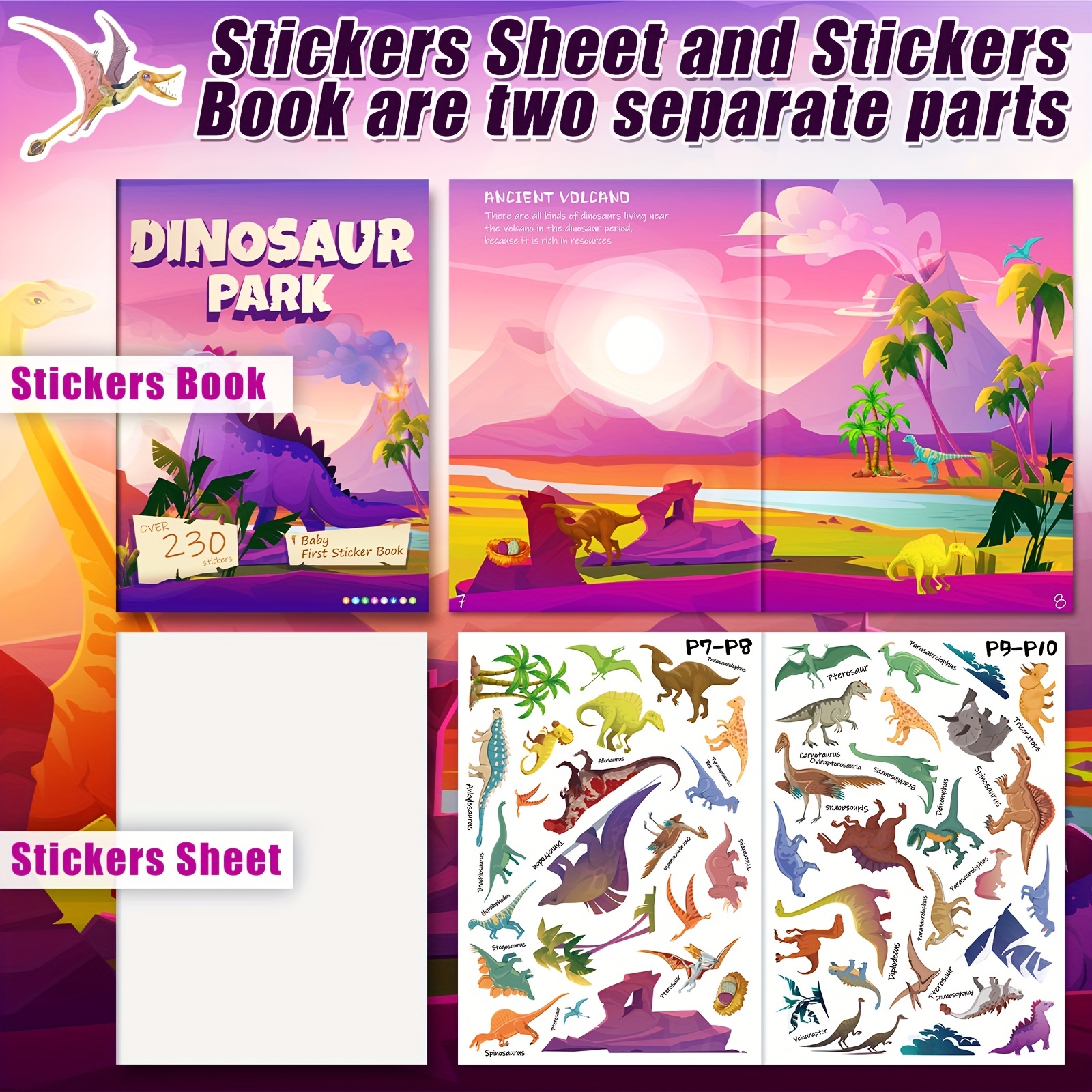 1 set Sticker Book for Kids 2-4, Learning Toys Sticker Books for Toddlers  1-3, Dinosaur Theme Activity Books Stickers for Girls Boys Kids Ages 1-3,  2-4,DINOSAUR PARK