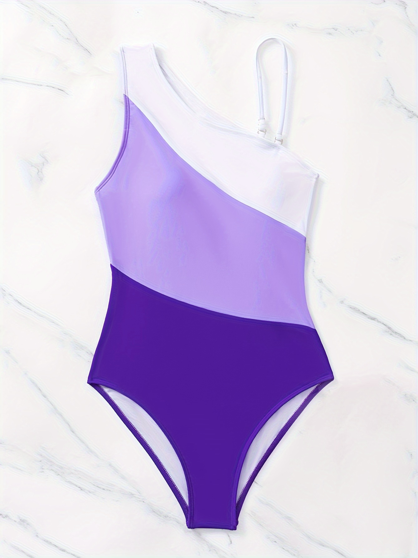 Color Block Asymmetric Three Tone One-piece Swimsuit, High Stretch Cute Out  Bathing Suits, Women's Swimwear & Clothing