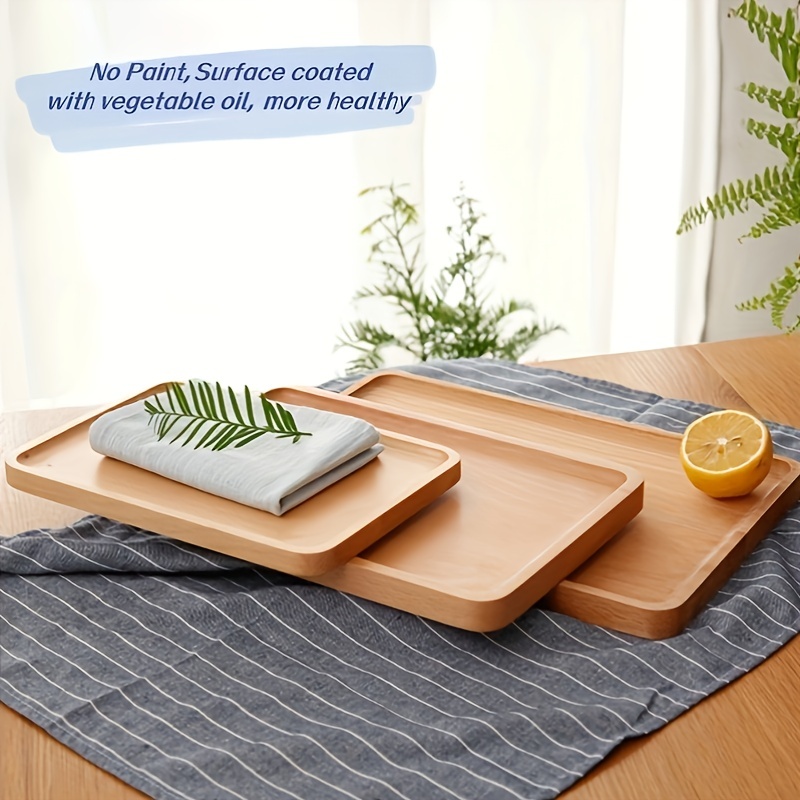 1pc Beech Wood Tray Rectangle Solid Wood Dinner Plate Snack Plate Tea ...