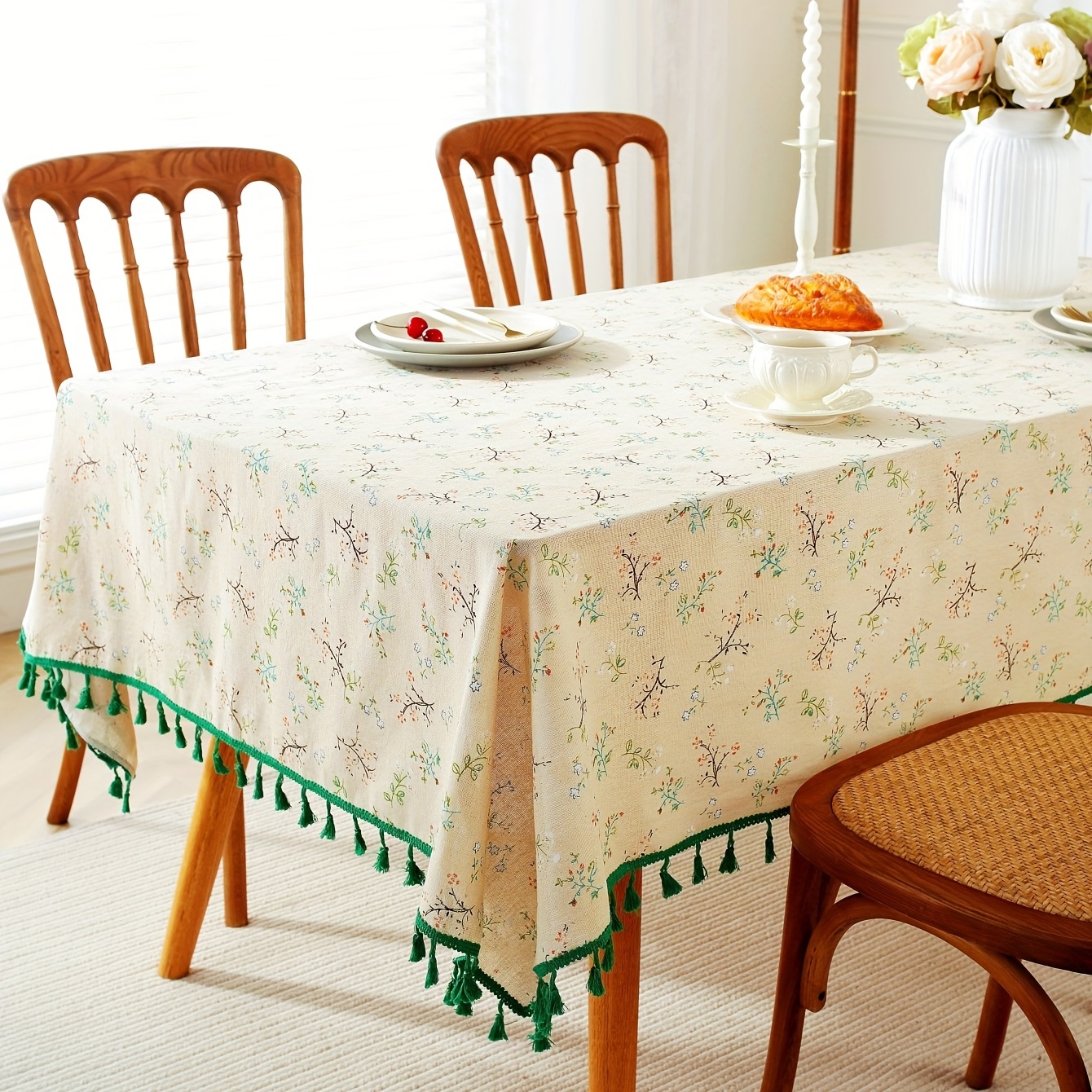 Linen Tablecloth With Tassel Household Stain Resistant - Temu