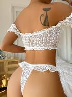 mesh embroidery lingerie set ruffle crop top thong womens sexy lingerie underwear