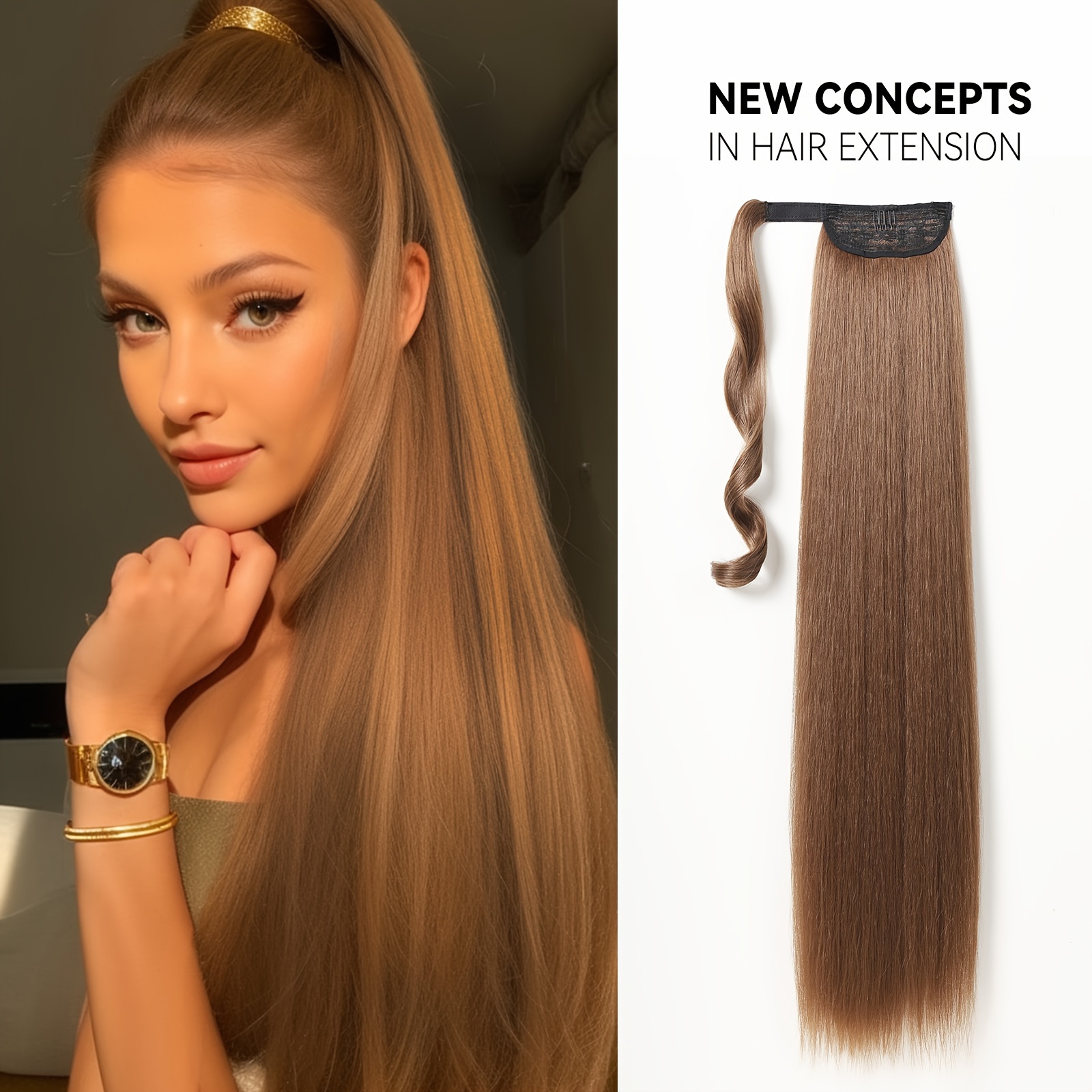 Ombre Linen Ponytail Extension Synthetic Straight Hair Temu