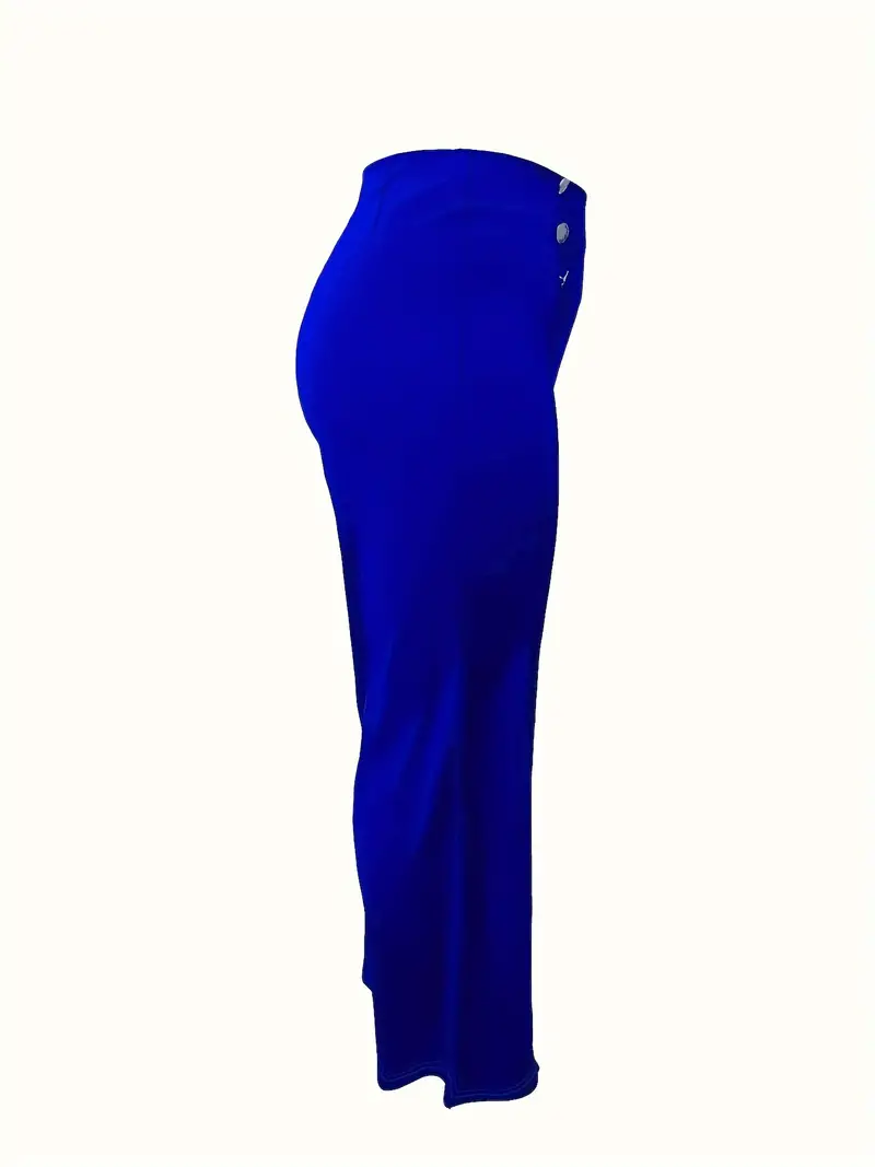 plus size elegant pants womens plus solid button decor high rise wide leg trousers details 1