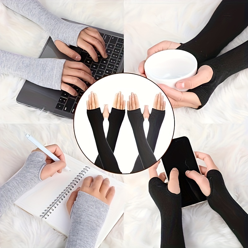 Y2K Winter Fingerless Gloves, Hip-Hop Streetwear Warm Elastic Knitting Arm Warmer for Women,Temu