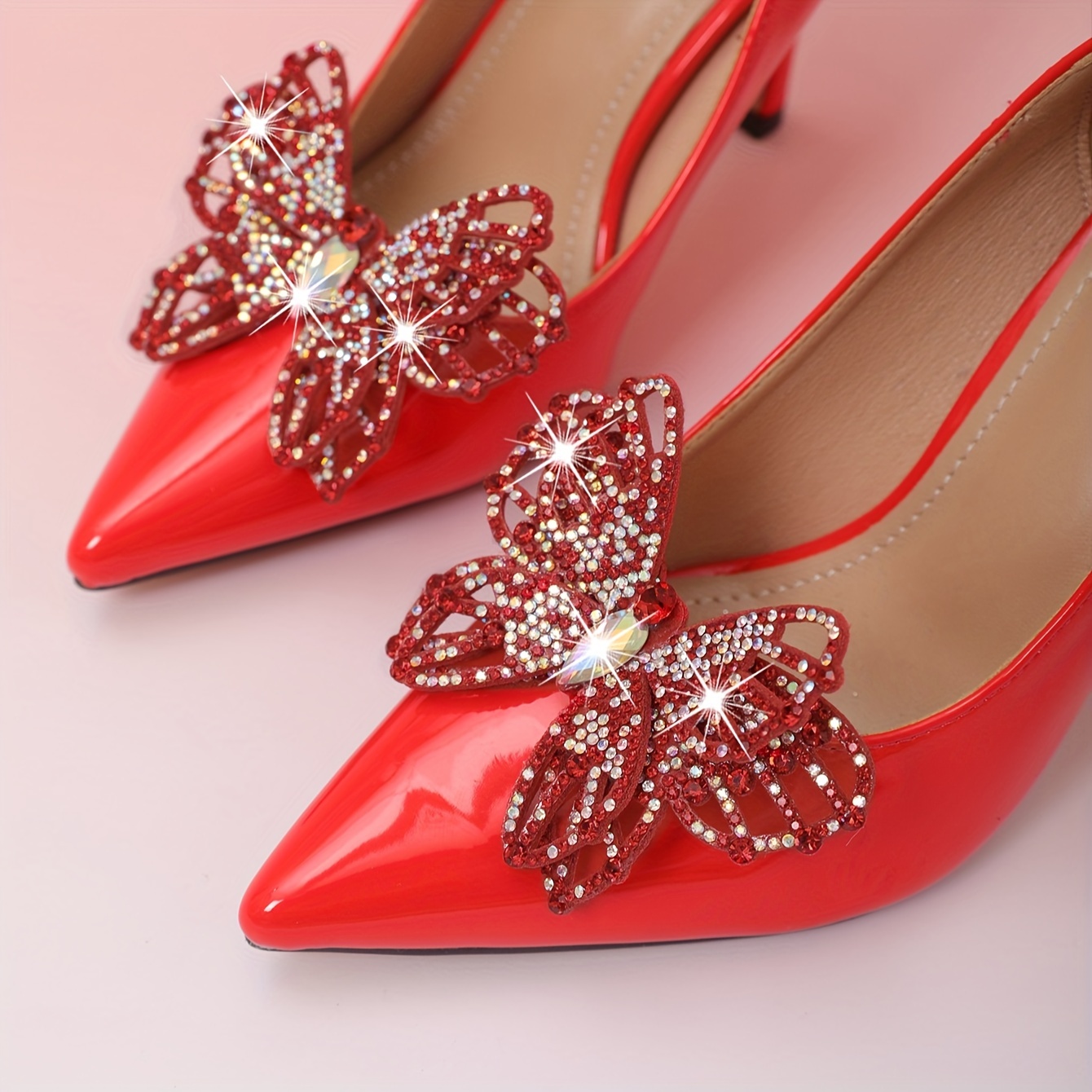 1Pair Red/Silver Rhinestones Design Detachable Shoe Buckles for Wedding High Heels Decoration, Nice Gift for Ladies Women,Temu