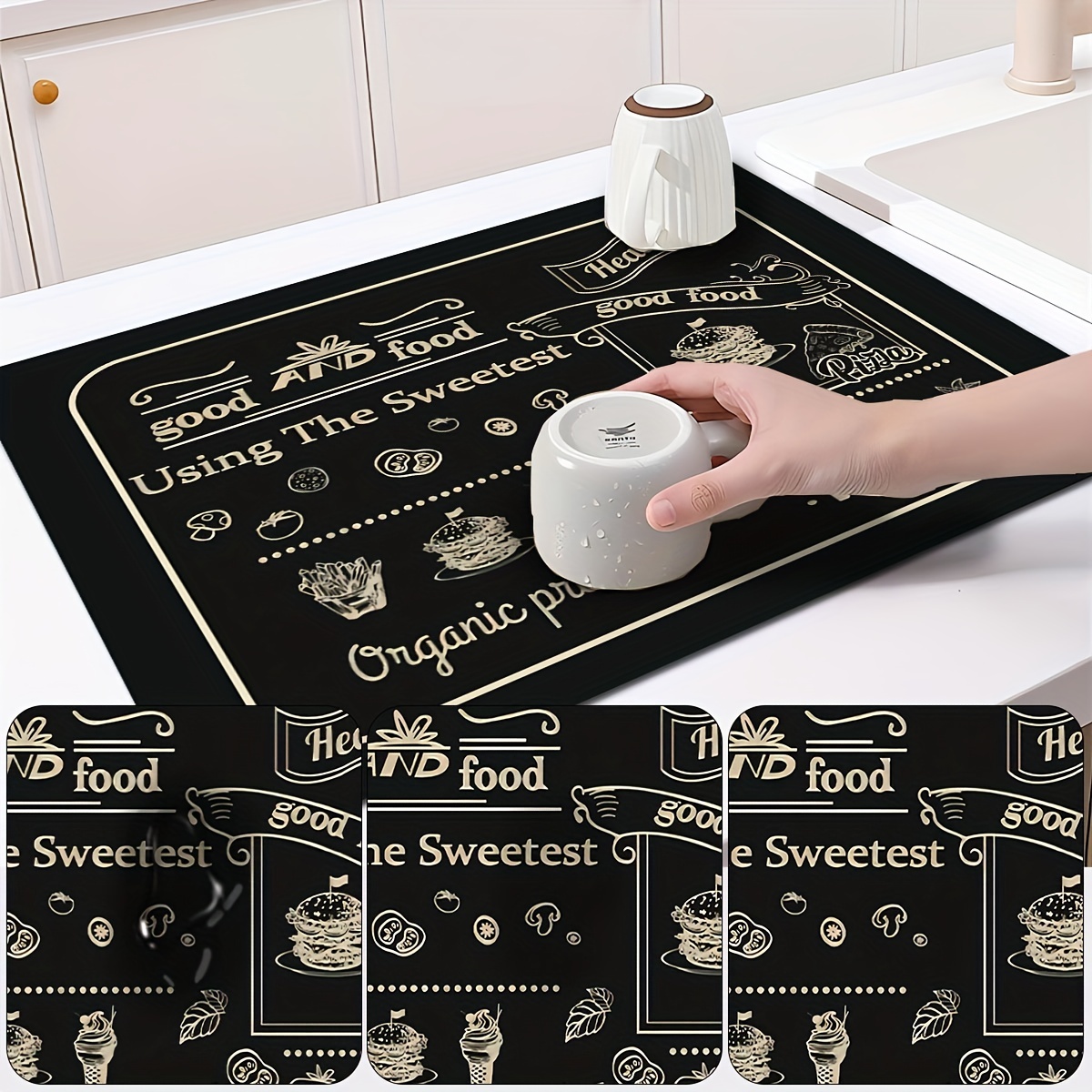 Retro Coffee Maker Mat Kitchen Counter Protector Rubber Absorbent
