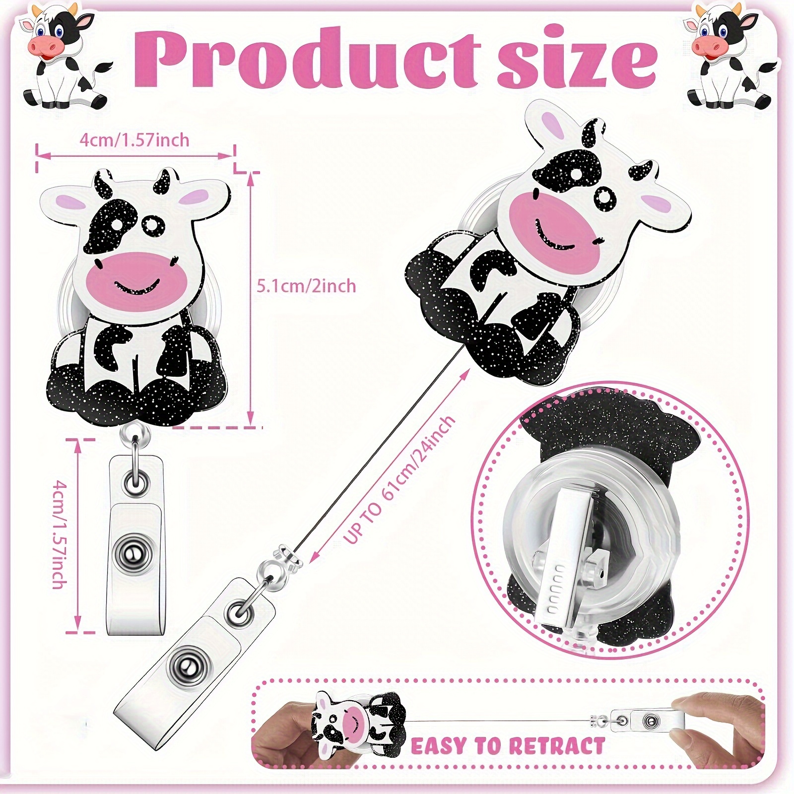 Baby cow badge reel | Kawaii Cow | Pastel | badge pull | Carabiner | Cute  cow | RN | Nurse | Id Holder | Pasture | Student | Tiny cow | Calf