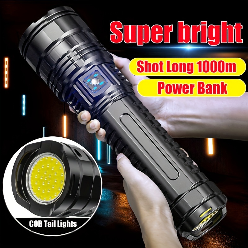 

Powerful Led Flashlight, Built-in Battery With Cob Tail Light For Camping, Hunting, Climbing And Backpacking