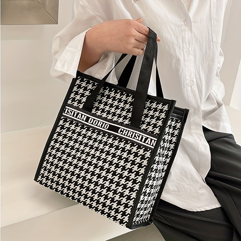 Houndstooth Pattern Tote Bag, Large Capacity Shoulder Bag, Versatile Handbag  For Commuter, Shopping - Temu