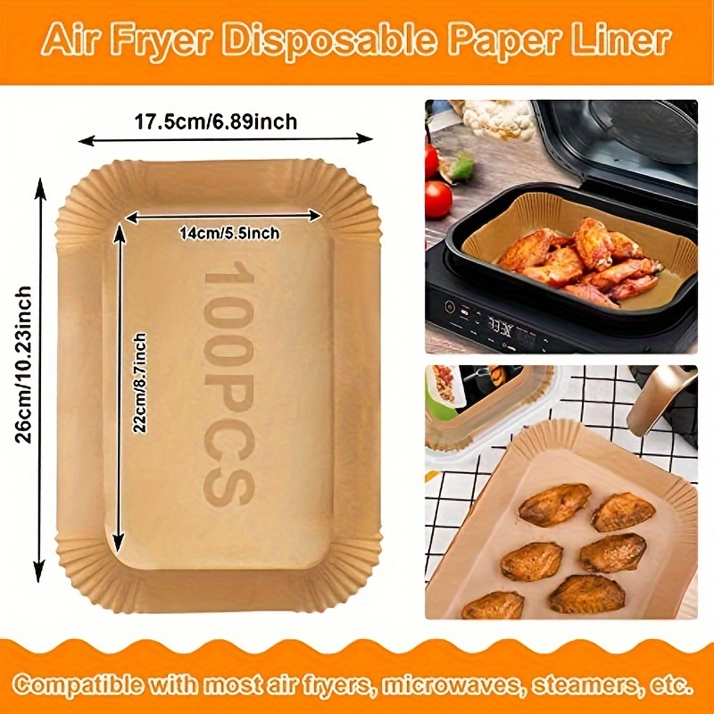 100 Perforated Air Fryer Liners 26cm, Square Disposable Parchment Baking  Paper