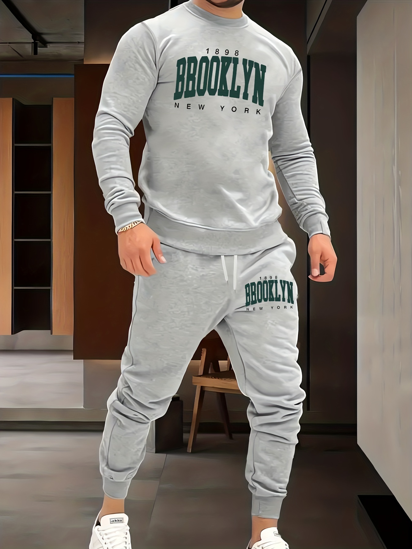 BROOKLYN Print, Conjunto De 2 Peças Para Homens, Moletom Casual Com Gola  Redonda De Manga Comprida E Calça De Moletom Com Cordão Para A Primavera E  O Outono, Roupas Masculinas - Temu Portugal