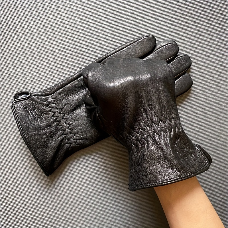 Women's FINGERLESS Gloves BONE-BLACK Deerskin Leather 