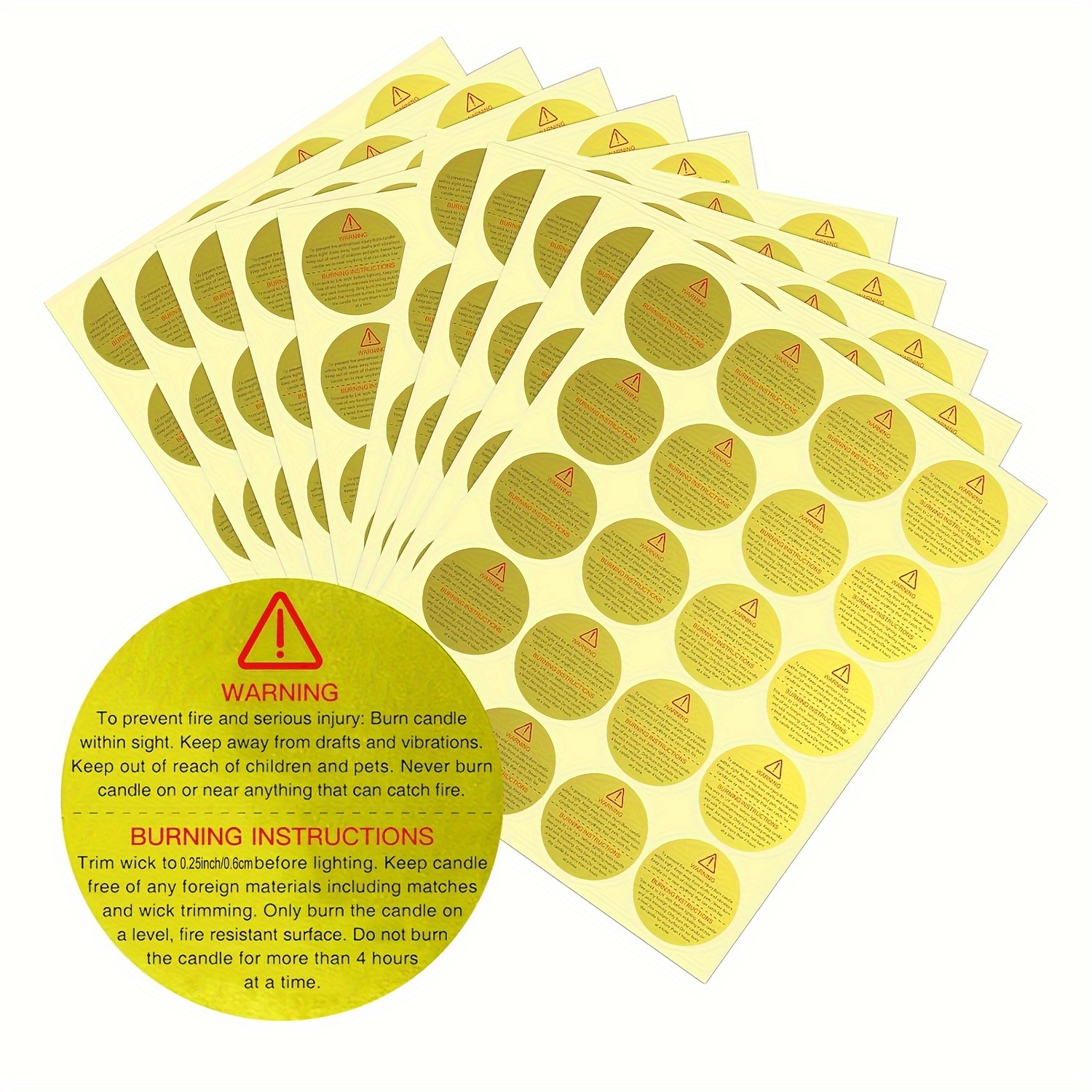 Red Warning Candle Stickers, 1.5 Round, Self-adhesive, 500 Labels