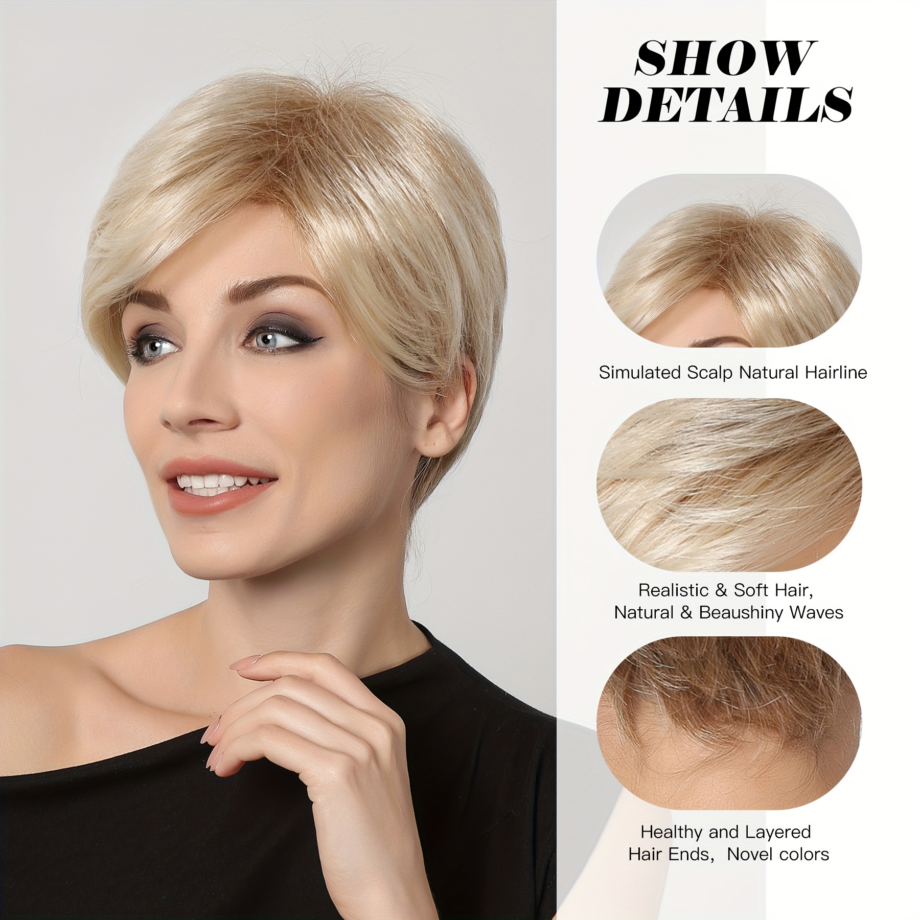 Short Straight Blonde Wig Synthetic Hair Side Part Natural Elegant Looking For Women Ladies Daily Use