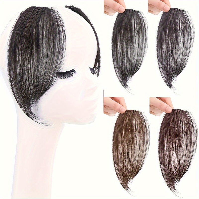 1 piece 10 long bangs fringed at sides right center french bangs dark brown synthetic hair extensions front hair piece clipped to extend the top of   bangs wig halloween christmas details 0