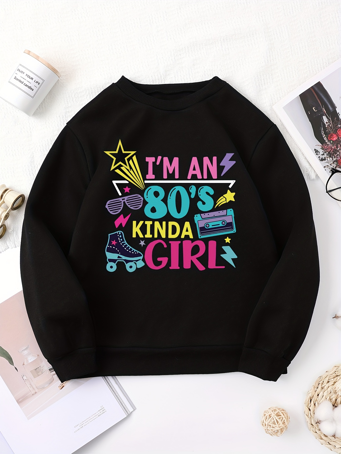 Girls Trendy Letter Slogan Pattern Print Pullover Top, Kidslong