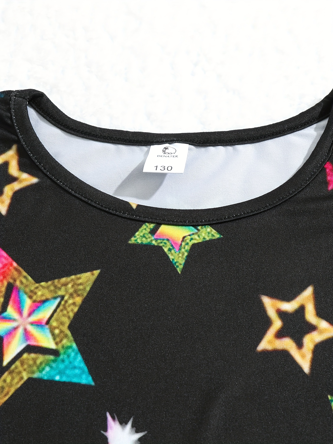 $70 Terez Women's Black Stretch Star-Print Foil Scoop Neckline