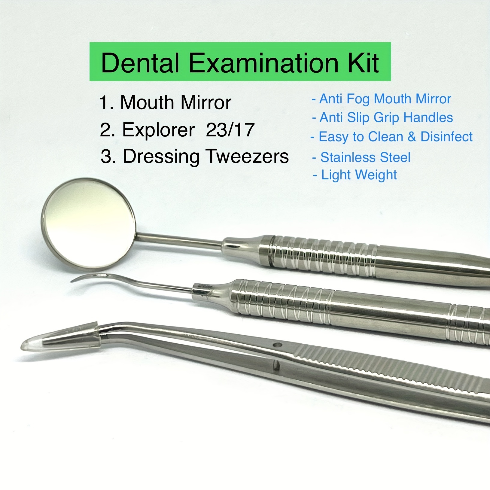 5pc / set Miroir dentaire en acier inoxydable dentiste dentaire préparé  ensemble d'outils sonde Kit de soins dentaires Instrument pince à épiler  Hoe faucille Scaler
