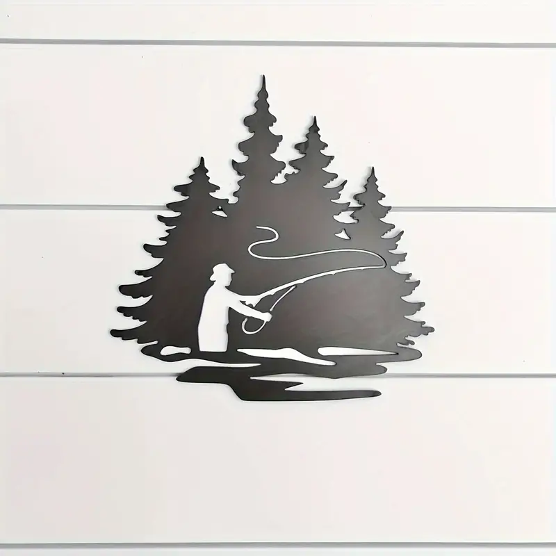 1pc Fly Fishing Wall Sign - Fishing Man Wall Art - Angler Decor - Gift For  Hunter - Metal Wall Art - Lake Outdoor Scenery, For Home Room Living Room O