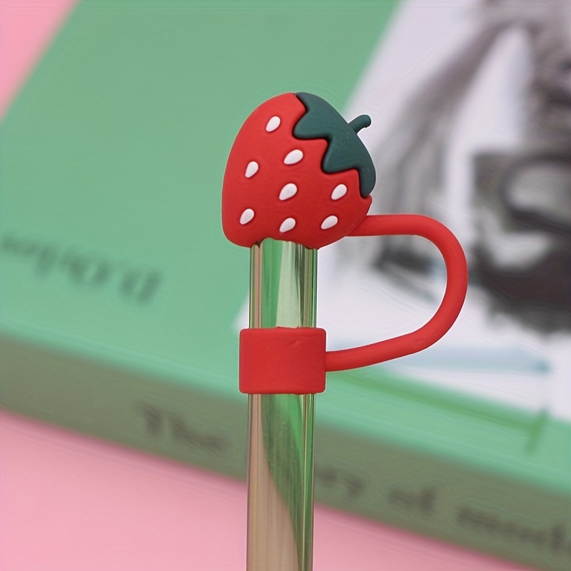 2pcs/set Silicone Straw Cover Set, Cute Strawberry Design Straw Cover Set  For Party