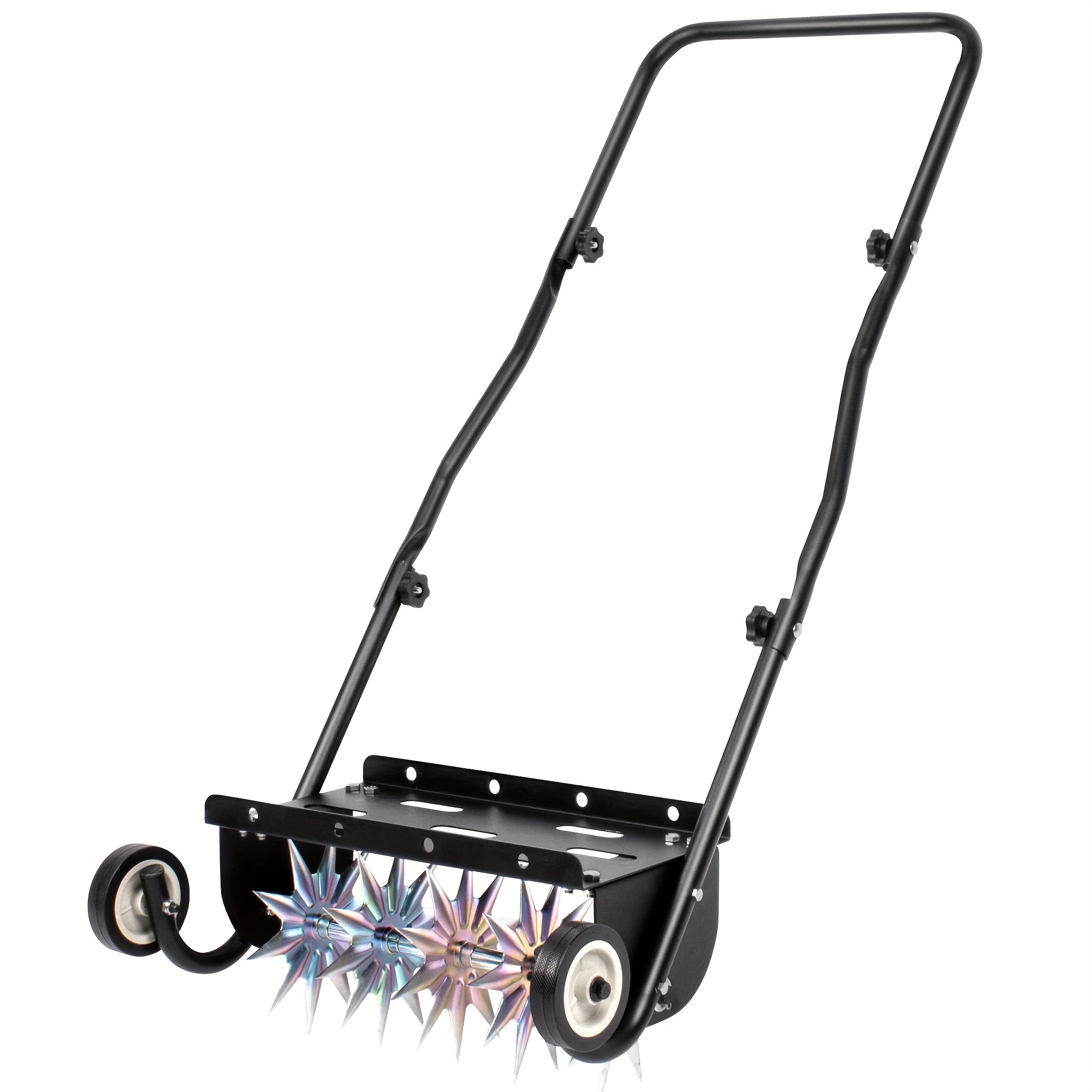 

A tool for maintaining healthy and vibrant lawns, this manual aerator features a durable steel handle and five rotating spikes for effective aeration of your lawn, garden, or yard.