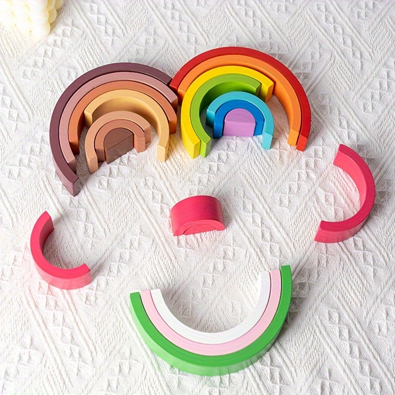 12 Pcs Rainbow Ribbon Wooden Waldorf Toys Creative Waldorf Hand Kite Set  Streamers with Wood Ring Sensory Learning Educational Toy for Playroom