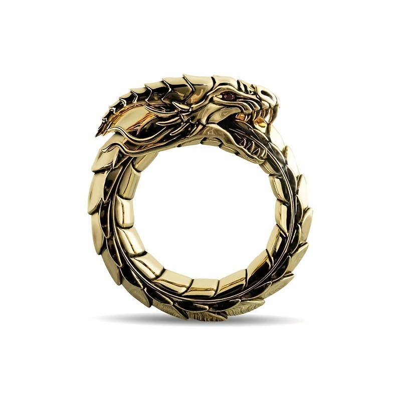 Men's Dragon Finger Golden Ring, Zircon Set