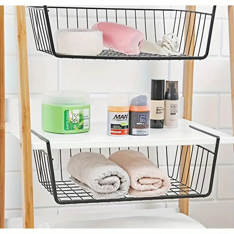 Storage Shelf Under Cabinet, Under Cabinet Organizer, Household Metal Shelf,  Hanging Storage Basket For Kitchen Pantry Wardrobe, Black& White, Household  Storage Supplies - Temu