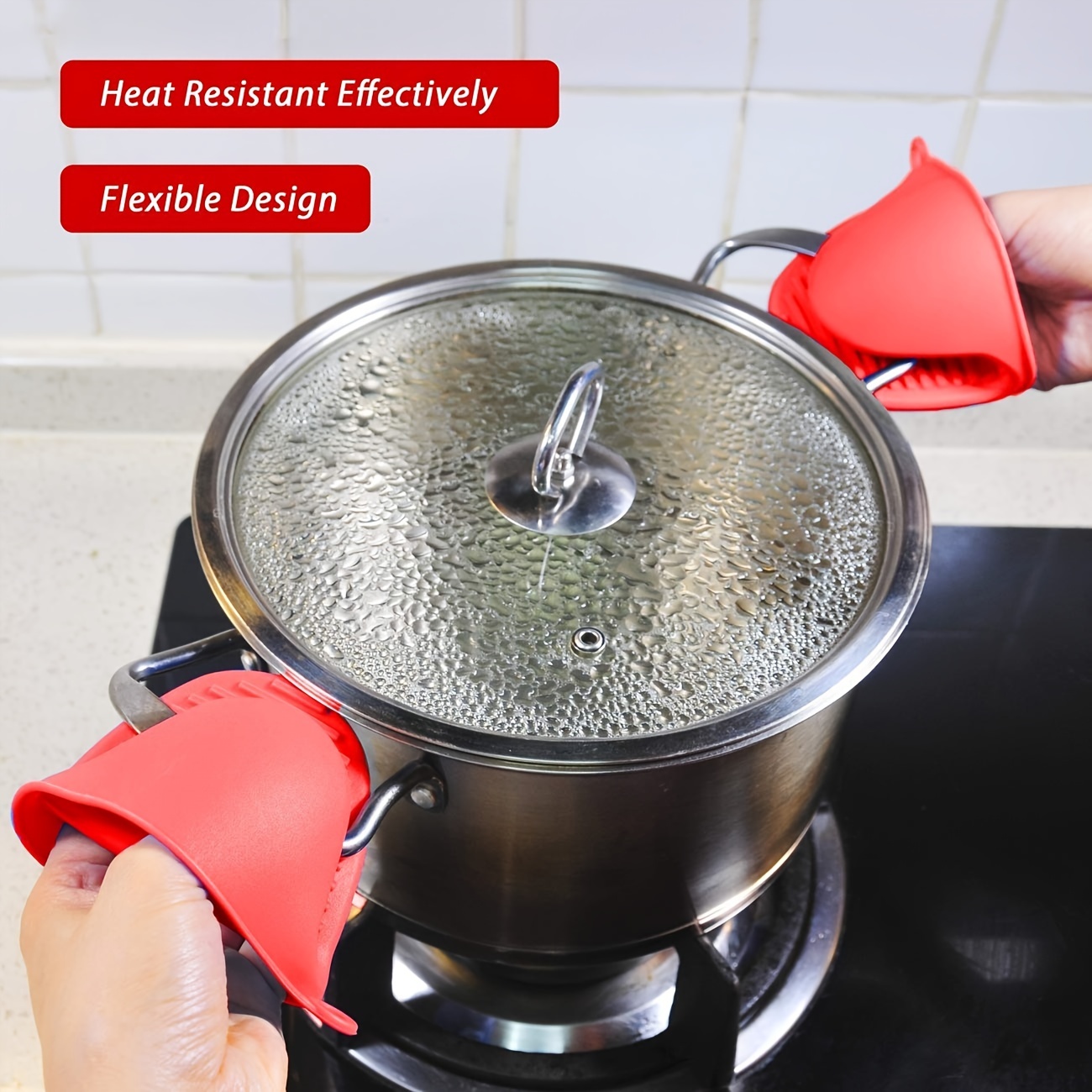 1 Pair Short Oven Mitts, Heat Resistant Silicone Kitchen Mini Oven