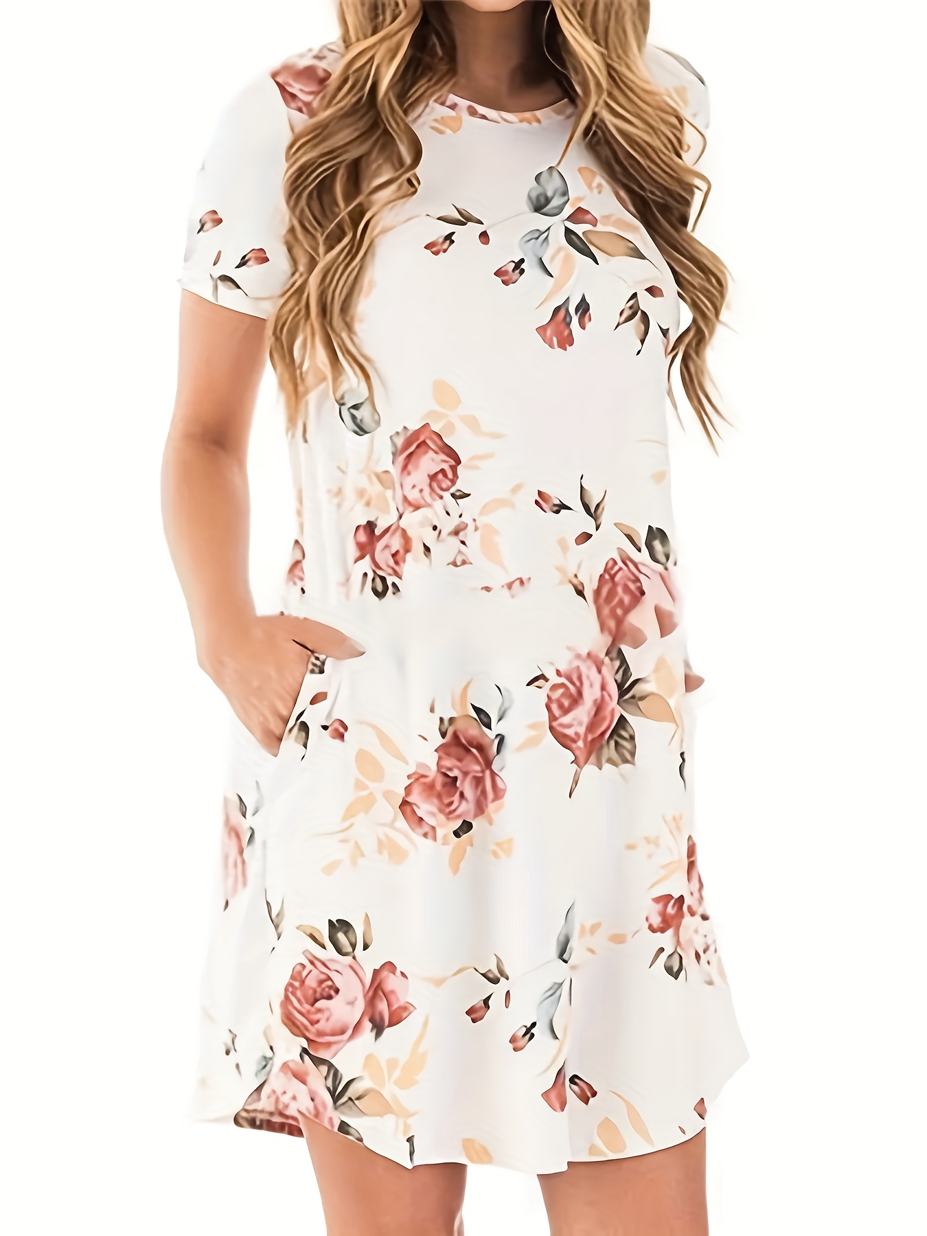 Plus Size Elegant Dress Womens Plus Floral Print Round Neck Short Sleeve Dress Shop Now For 8921