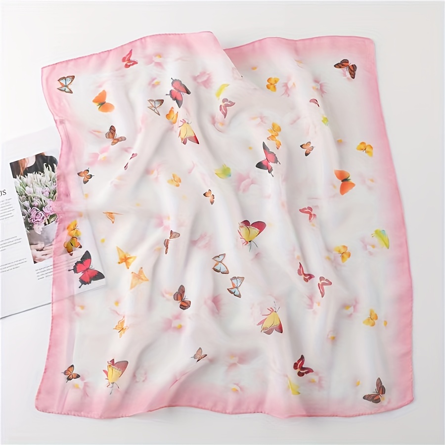 Butterfly Printed Square Scarf Silk Thin Headband Breathable Hair Wrap