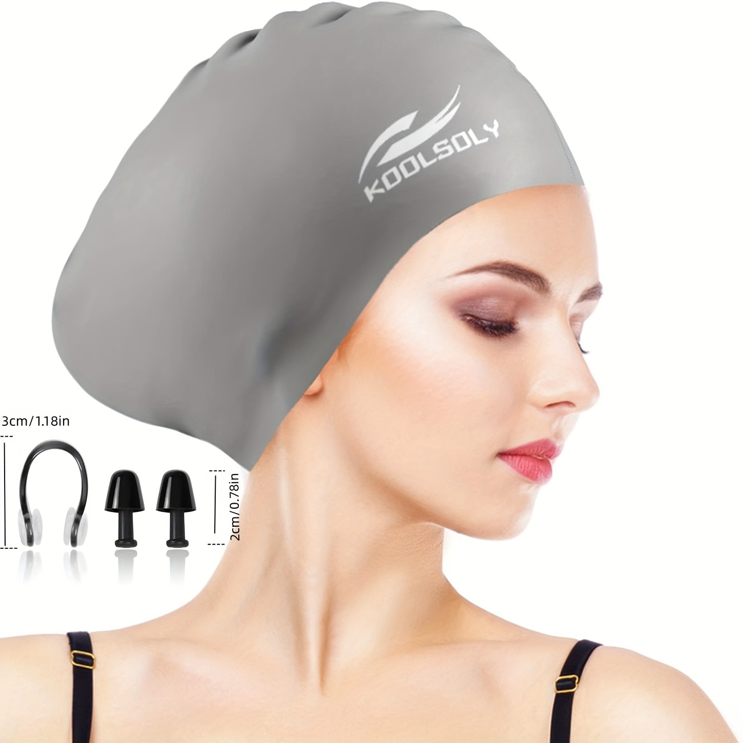 

Swimming Cap With Ear Protection, Silicone Training Equipment For Long Hair. Swimming Accessories Including Earplugs And Nose Clip