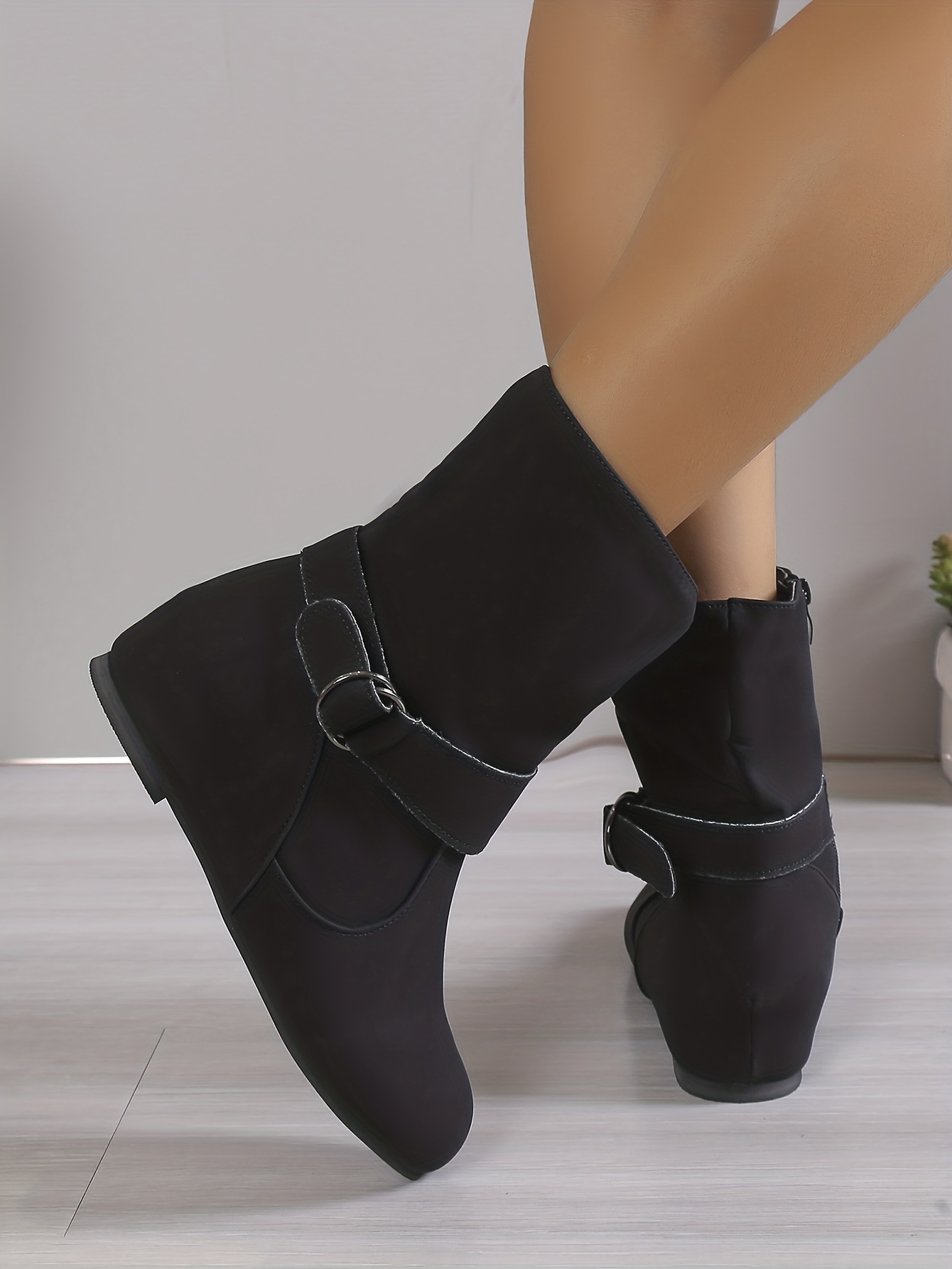 靴 EDGE ROUND SHORT BOOTS women' color short boots round toe strap side - Temu