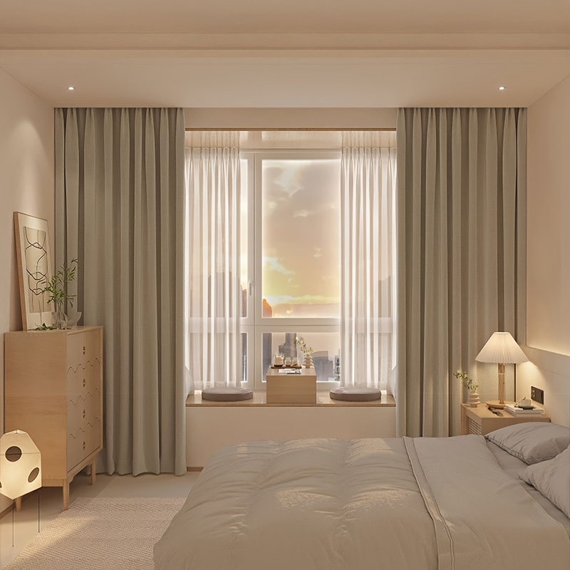 2 Piezas Cortinas Opacas De Color Sólido Estilo Moderno Con Agujeros Para  El Dormitorio, Sala De Estar, Balcón Y Exteriores, Moda de Mujer