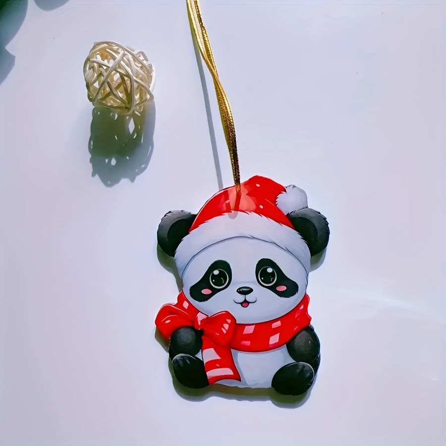 Cute Panda Acrylic Pendant 2d Christmas Tree Decoration - Temu
