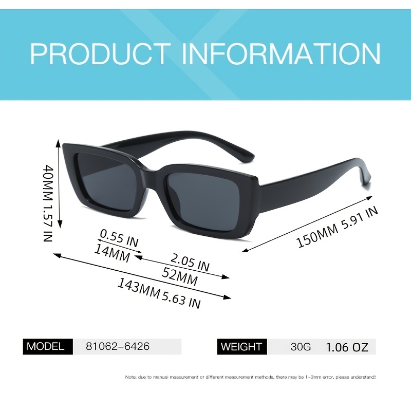 Vintage Rectangular Sunglasses Women's Shades Eyeglasses