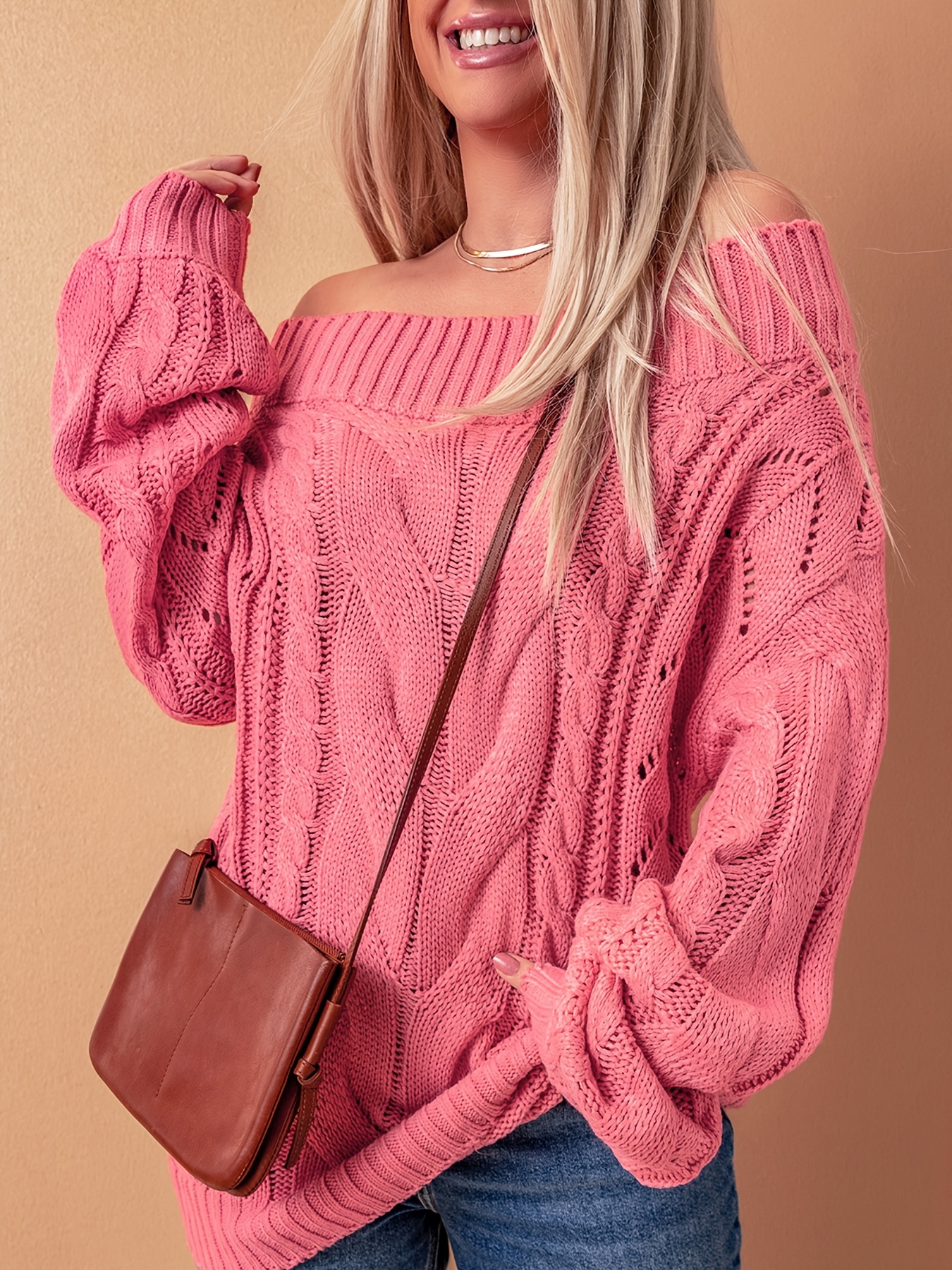 Sexy Shoulder Oversized Sweater Casual Crew Neck Long Sleeve