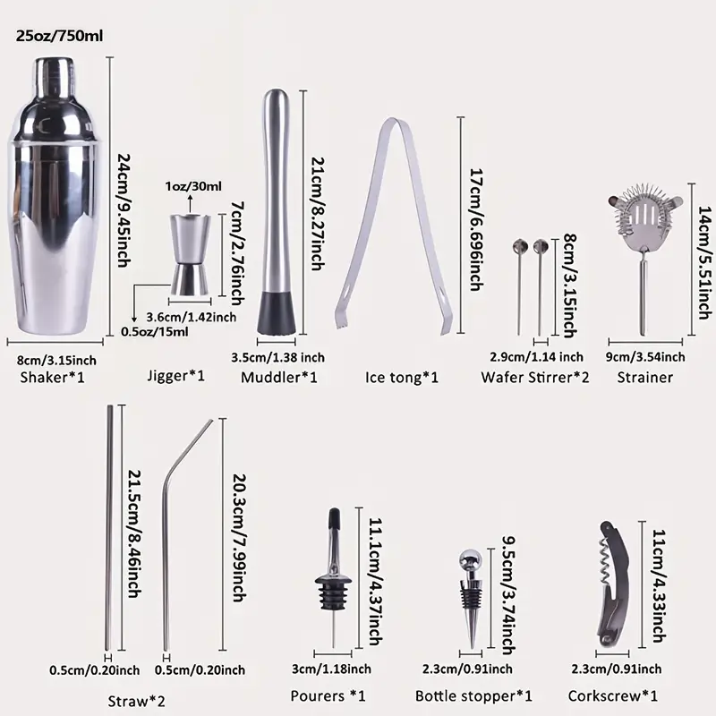 Stainless Steel Cocktail Shaker Set With Bartender Kit, Strainer, Wine  Dispenser, Jigger, And Bar Tools - Perfect For Mixing Drinks At Home Or In  A Bar - Temu