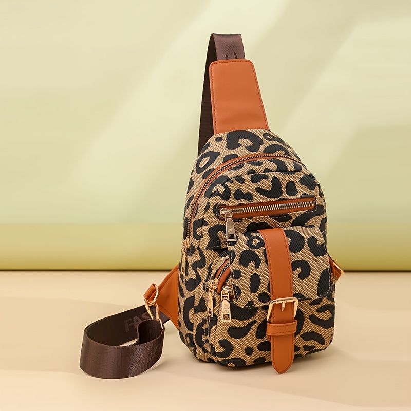 Geometric Graphic Sling Bag, Fashion Shoulder Chest Bag, Wide Strap Multi Zipper Crossbody Purse,Temu