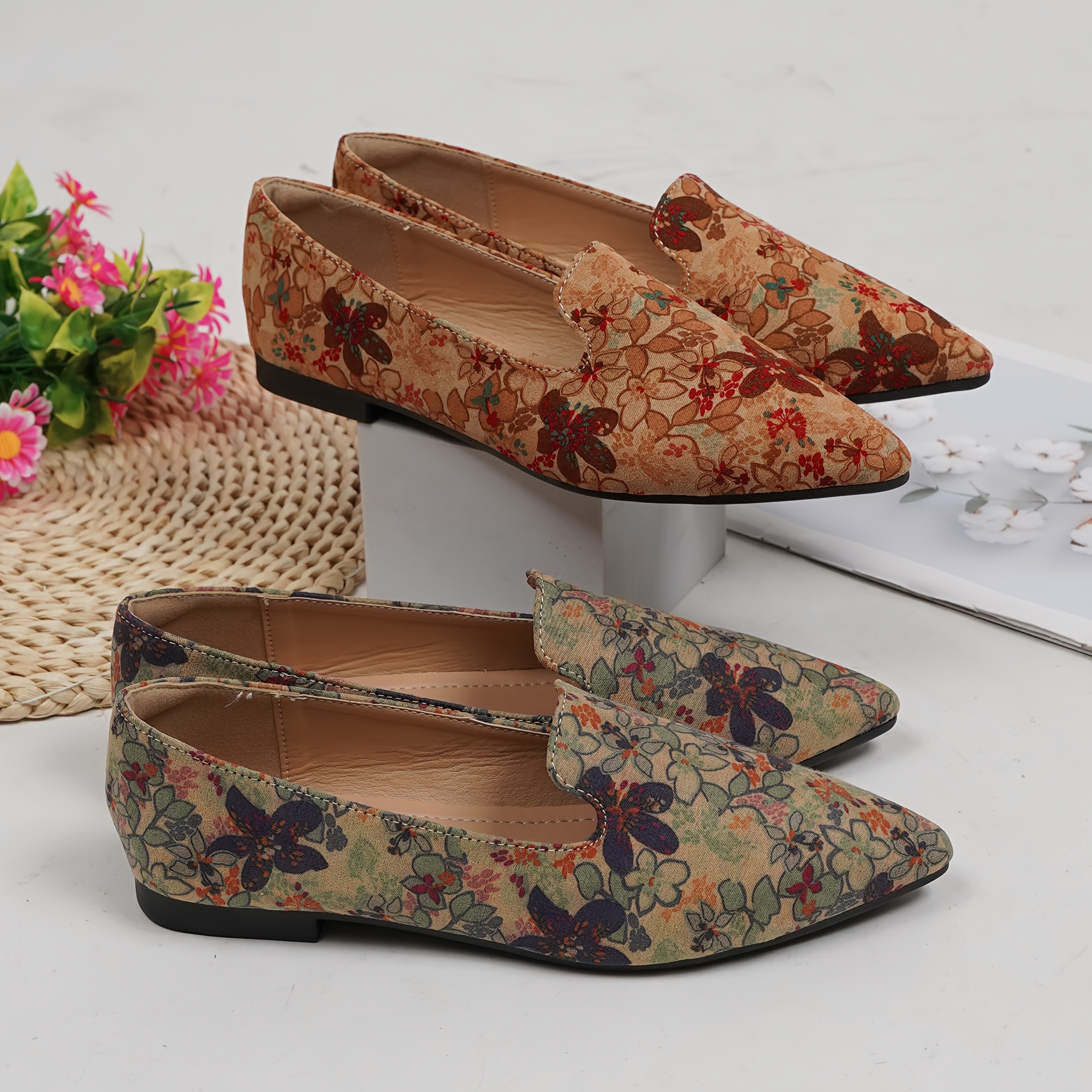 

Chaussures Plates À Imprimé Floral Pour Femmes, Chaussures Décontractées À Bout Pointu, Chaussures Légères Et Confortables