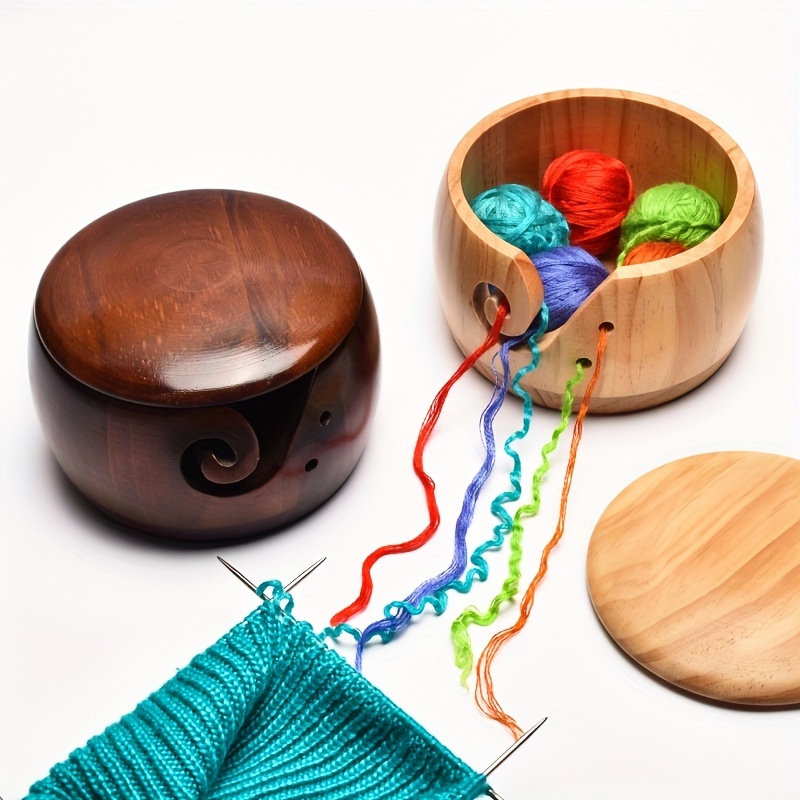 Wooden Yarn Bowl, 7 X 4 Inch Handmade Yarn Holder for Crocheting, Knitting  Bowl for Knitters With Wooden Crochet Hook and Travel Bag Gift 