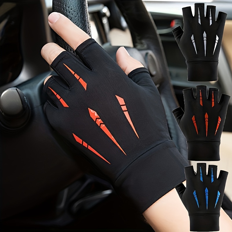 1pair Riding Sunscreen Gloves Mens Summer Thin Breathable Non Slip Ice Silk  Driving Missing Finger Gloves Fishing Half Finger Gloves, Don't Miss These  Great Deals