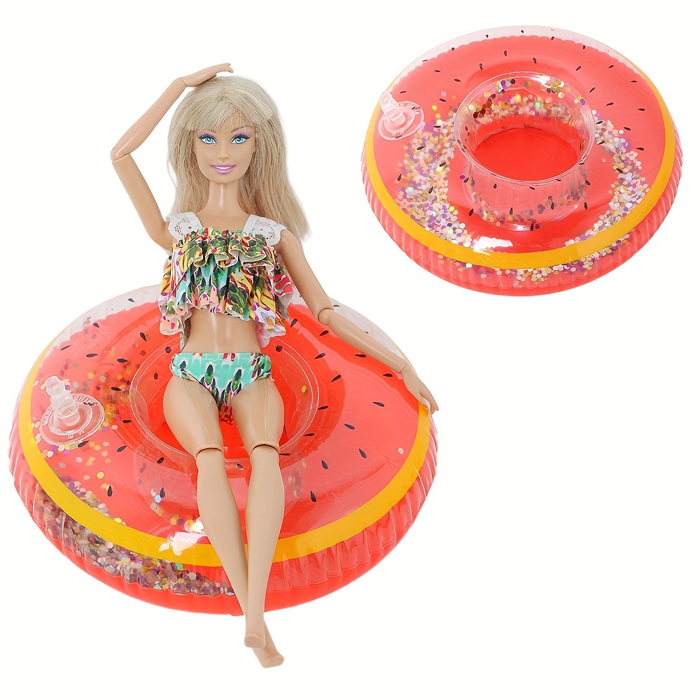 One Set Swimwear Beach Bathing Swimsuit + Slippers Swimming Buoy Lifebelt  Ring For Barbie Doll Accessories Girl' Gift
