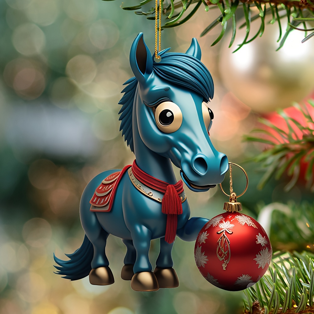 Mortilo 2D Christmas Cute Cartoon Horse Stepping On Christmas Acrylic  Ornaments Christmas Tree Ornaments Cute Cartoon Christmas Horse Ornaments  Christmas White Elephant Gift 1PC room decor A 